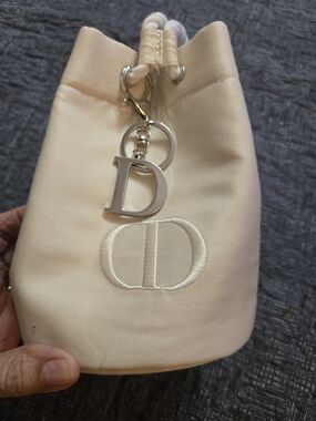 Dior Cream Satin Drawstring Pouch Wristlet Bag